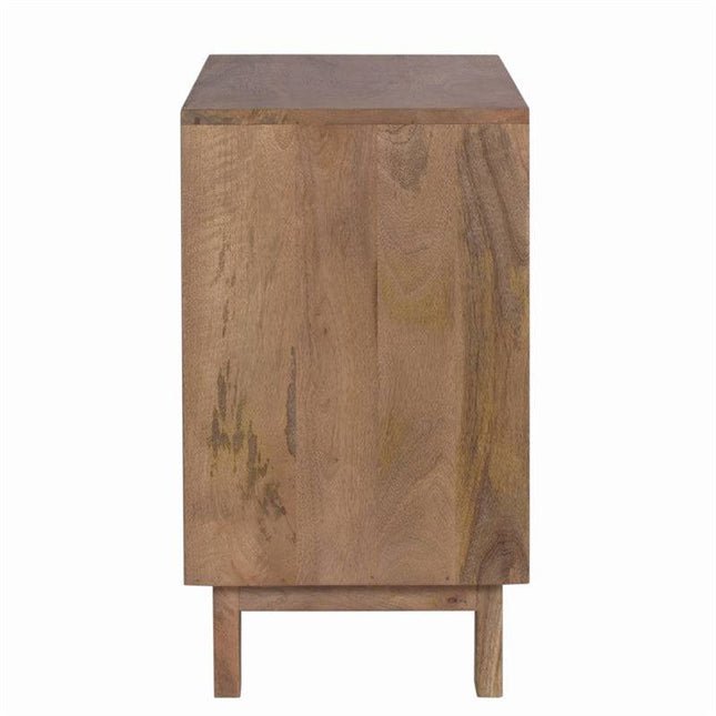 The Bedside Table 1 Drawer has a natural finish with a simple rectangular design, supported by short square legs. This rustic farmhouse nightstand exudes understated elegance, ideal for cozy interiors.