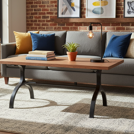 Acacia Foundry Coffee Table styled in a cozy industrial living room