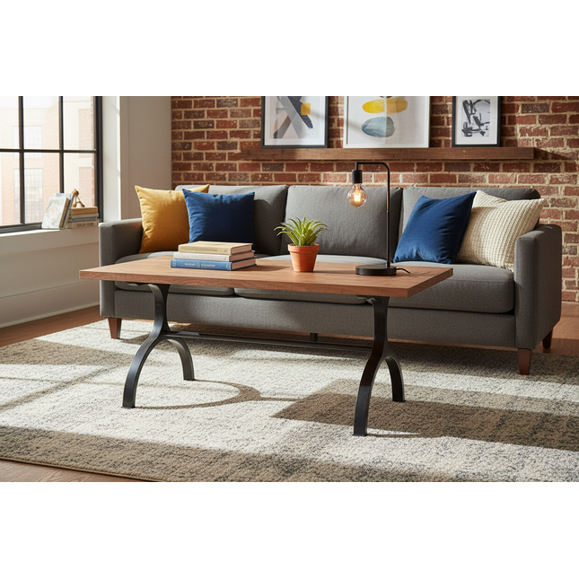 Acacia Foundry Coffee Table styled in a cozy industrial living room