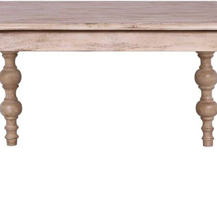 The French Country Square 48 Dining Table is crafted from solid mango wood with a rustic finish, featuring decorative turned legs, a square top, and a light distressed look for a French-country charm.