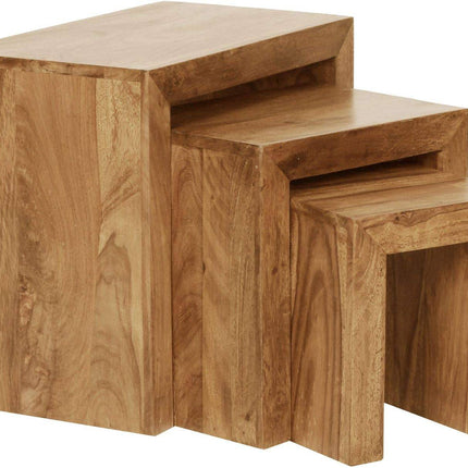 The Acacia Nesting Tables are three polished Acacia wood side tables in varying sizes. Ideal for small spaces, these versatile pieces can be stacked together or used separately.