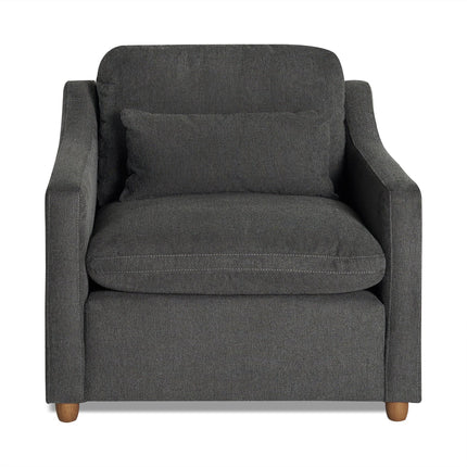The My Cloud Slope Chair, an upholstered armchair in dark gray, comes with a matching seat cushion, wooden legs, and plush backrest. Part of My Clouds customizable furniture line, it is photographed against a white background.