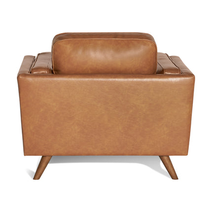 Back view of the Maddox Chair, featuring a modern, mid-century design with a boxy shape and tapered wooden legs on a white background, echoing the sleek style of the Maddox Sofa Set.