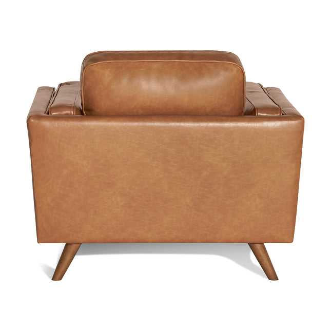 Back view of the Maddox Chair, featuring a modern, mid-century design with a boxy shape and tapered wooden legs on a white background, echoing the sleek style of the Maddox Sofa Set.