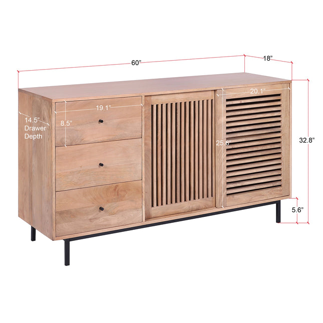 Bauhaus Solid Acacia Wood Sideboard