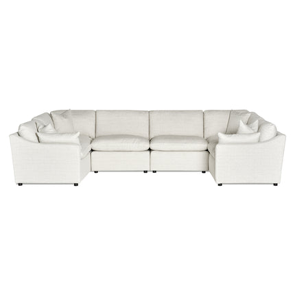 Experience the ultimate comfort with My Cloud Slope 6 Piece Pit. This large, L-shaped sectional features a modular design with cushioned seats and backrests in beige, showcasing clean lines against a plain white backdrop.