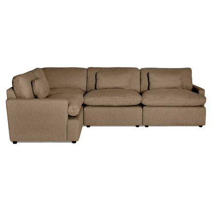 The My Cloud / Classic Arm sectional sofa features a modern design with thick cushions and wide armrests. Its soft, textured fabric enhances comfort, making it ideal for cozy seating. This customizable L-shaped sectional is perfect for spacious living areas.