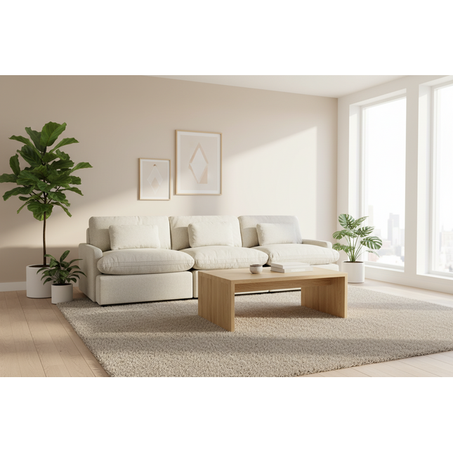 My Cloud 3 Piece Straight sofa in Greige styled in a bright modern living room