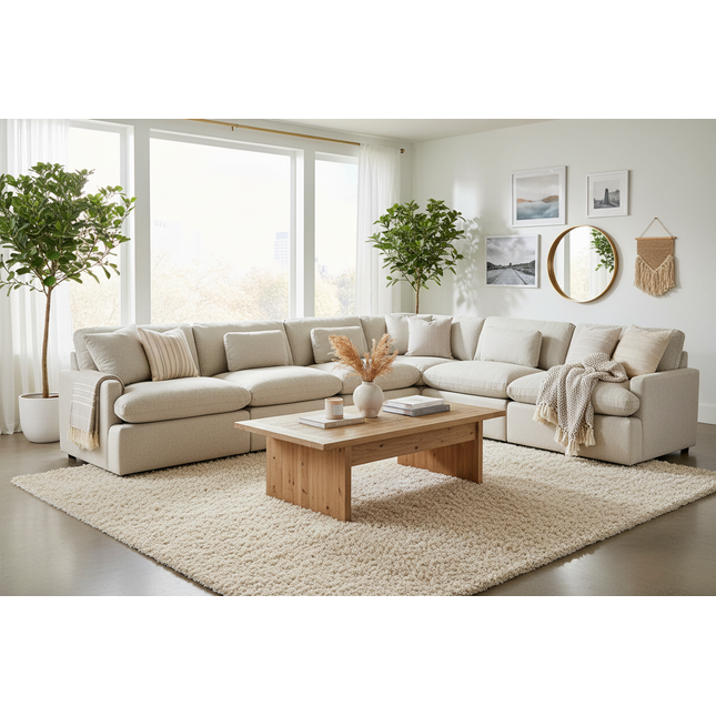 My Cloud 4 Piece Left L sectional in Greige styled in a bright modern living room