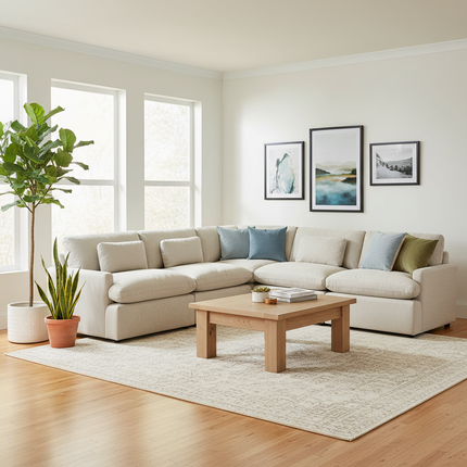 My Cloud 4 Piece Right L sectional in Greige styled in a bright modern living room