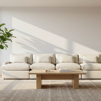 My Cloud 4 Piece Straight sofa in Greige styled in a bright modern living room
