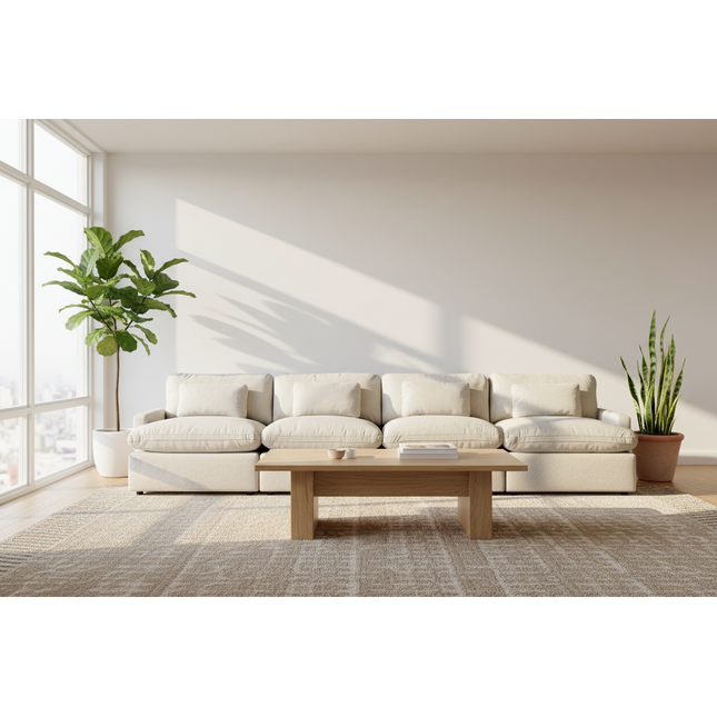 My Cloud 4 Piece Straight sofa in Greige styled in a bright modern living room