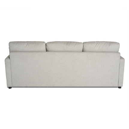 Back view of the My Cloud Sofa in light gray, featuring three cushioned backrests and subtle armrests, embodying comfort against a white backdrop.
