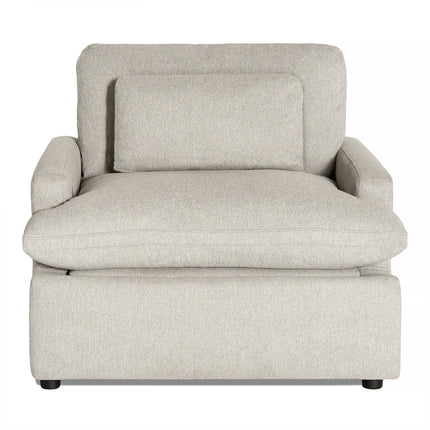 Unwind in the My Cloud Power Recliner, featuring a plush light gray seat and backrest, slightly angled armrests with a matching pillow, and discreet dark legs that blend into any rooms decor seamlessly.