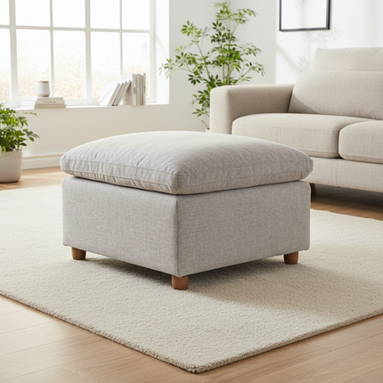 My Cloud Slope 30 inch Ottoman in Classic Gray styled in a bright modern living room