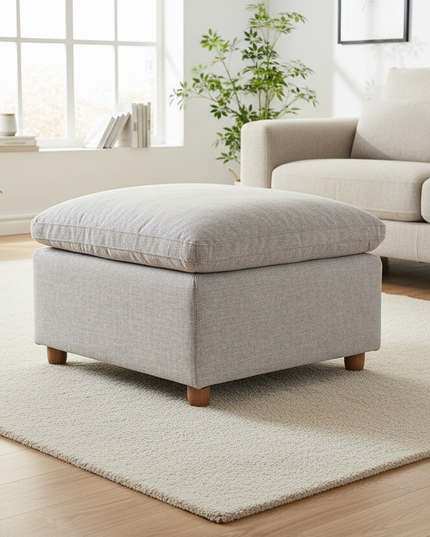 My Cloud Slope 30 inch Ottoman in Classic Gray styled in a bright modern living room