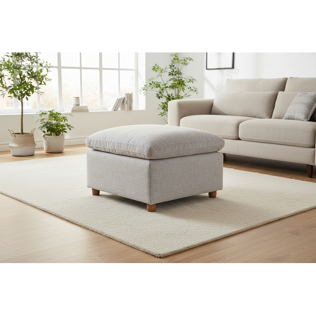 My Cloud Slope 30 inch Ottoman in Classic Gray styled in a bright modern living room