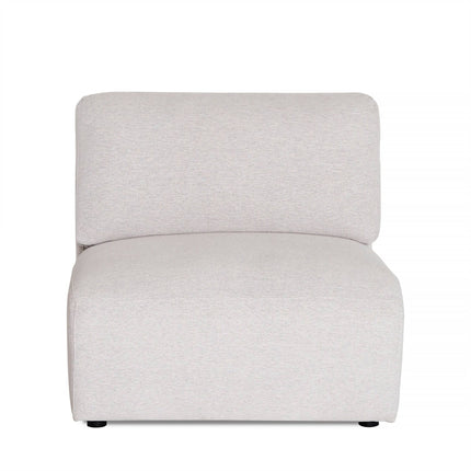 The Lugano Armless is a modern, minimalist sectional piece with light gray fabric upholstery. It features a cushioned backrest and seat made from premium materials, sleek design, and nearly invisible feet for endless configuration options in any space.