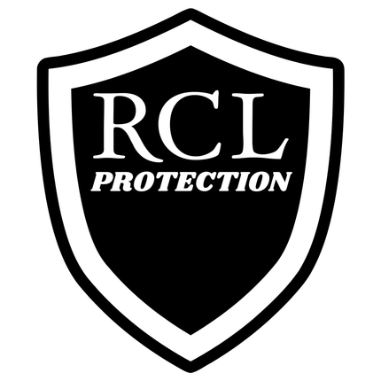 The RCL Protection Plan features a black and white shield logo with RCL on top, the word PROTECTION below, and a white outline on the shield.