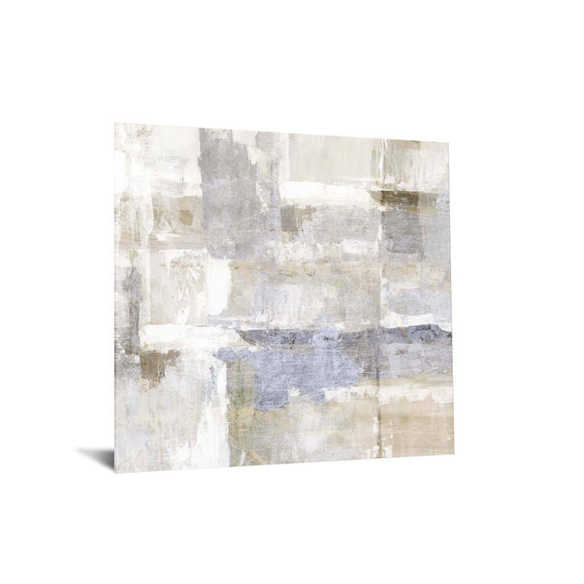 Neutral Sights is an abstract painting with a textured surface displaying white, gray, and beige shades. The composition of overlapping rectangles and squares creates a layered effect on a white background, leaving a lasting impression with its museum-quality design.