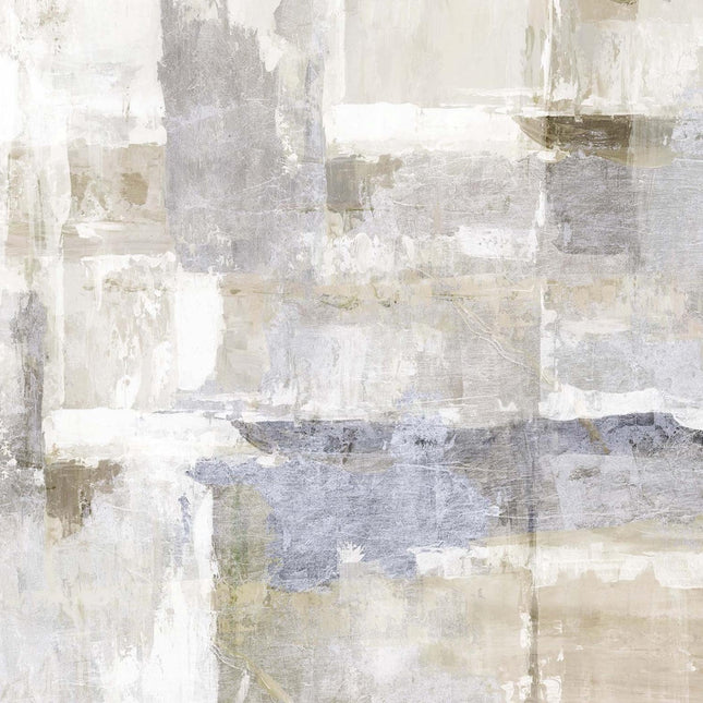 Neutral Sights is an abstract painting with textured, overlapping layers in muted tones of gray, white, beige, and blue. Its dynamic brushstrokes create depth and movement, leaving a lasting impression as a museum-quality piece.