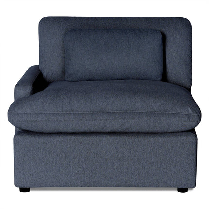 The My Cloud Left Arm is a dark gray armchair featuring a thick seat cushion and an attached rectangular back cushion. It has a left-side armrest and a low-profile design, making it an ideal modular component for contemporary living spaces.