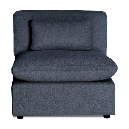The My Cloud Armless chair, featuring a modern dark gray color and matching rectangular cushion, enhances any living space with its boxy design and plush seat back. Its perfect for a minimalist look and serves as an ideal modular component for your sectional sofa setup.