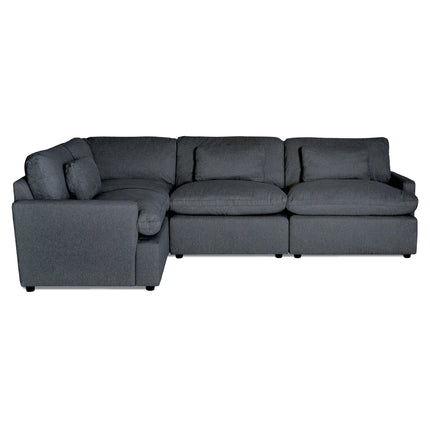 Introducing the My Cloud 4 Piece Left L—a large, modern gray sectional with plush cushions in an L-shape. Upholstered in textured, machine-washable fabric, it combines style and convenience against a plain white background.
