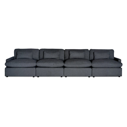 Discover the ultimate in comfort with My Cloud 4 Piece Straight, a gray four-seater sectional featuring plush cushions and a sleek design. Its machine-washable fabric ensures easy care, making it feel like lounging on a cloud.