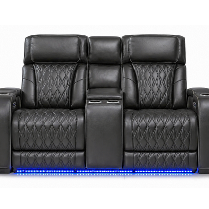 Obsidian Dual Power Leather Reclining Loveseat with Console