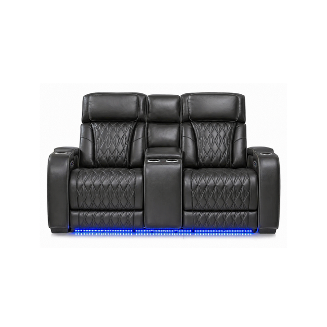Obsidian Dual Power Leather Reclining Loveseat with Console