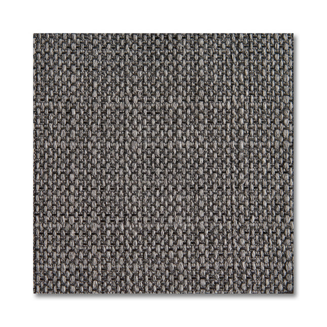 Close-up of a Free Fabric Swatch featuring a textured gray fabric with a woven, grid-like design. The swatch melds lighter and darker gray threads for contrast and depth, forming a square shape with a slight shadow on the right side.