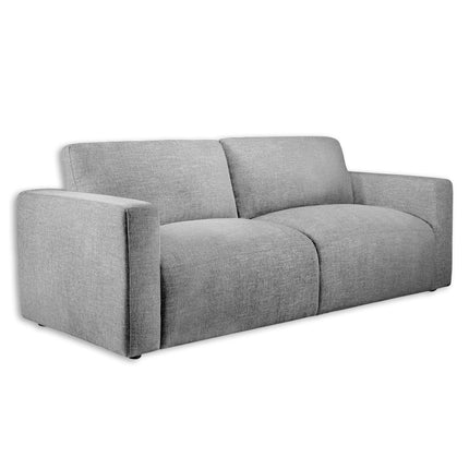Enjoy Italian luxury with the Lugano Sofa, featuring a modern gray design, wide armrests, and a cushioned backrest. Crafted from premium materials, its textured fabric comfortably seats two to three people.