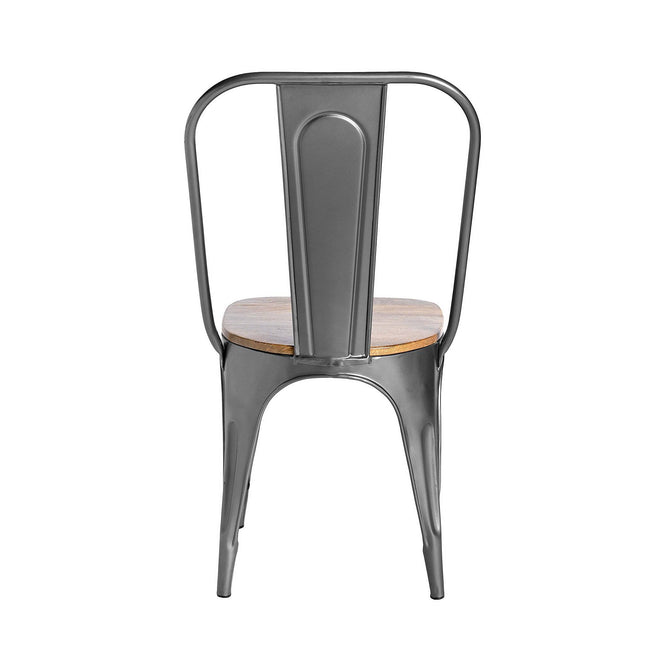 The Mango High Back Chair, with a metal frame and wooden seat, features a smooth finish and curved backrest, offering minimalist industrial style while supporting sustainability.