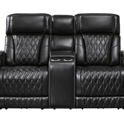 Obsidian Dual Power Leather Reclining Loveseat with Console