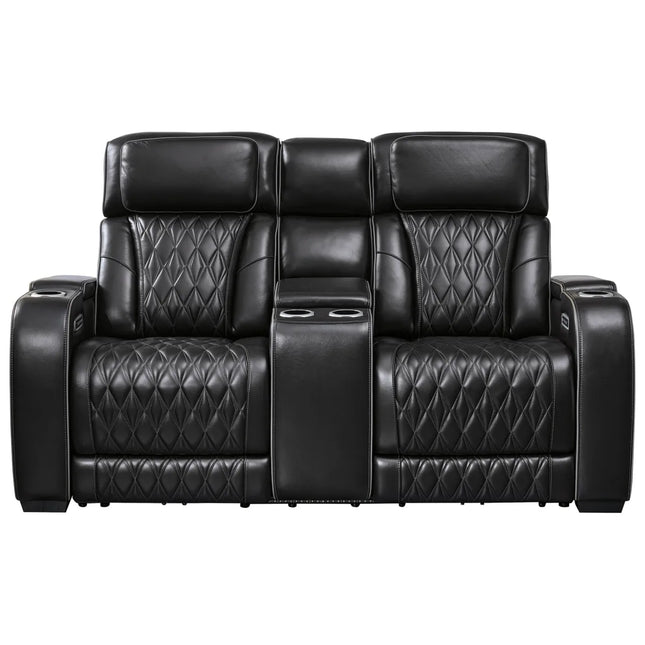 Obsidian Dual Power Leather Reclining Loveseat with Console