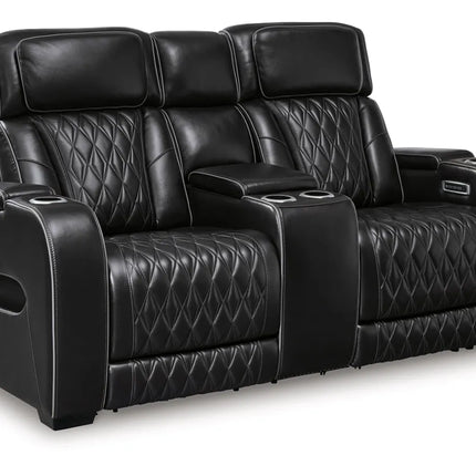 Obsidian Dual Power Leather Reclining Loveseat with Console
