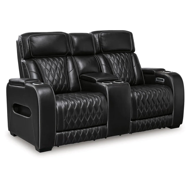 Obsidian Dual Power Leather Reclining Loveseat with Console