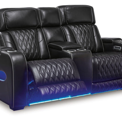 Obsidian Dual Power Leather Reclining Loveseat with Console