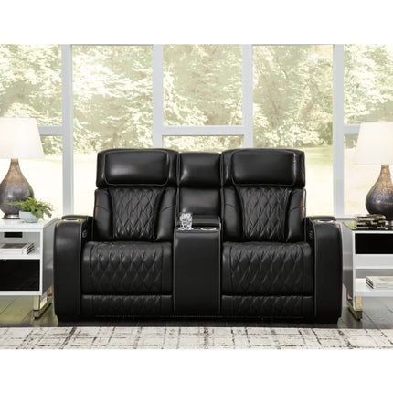 Obsidian Dual Power Leather Reclining Loveseat with Console