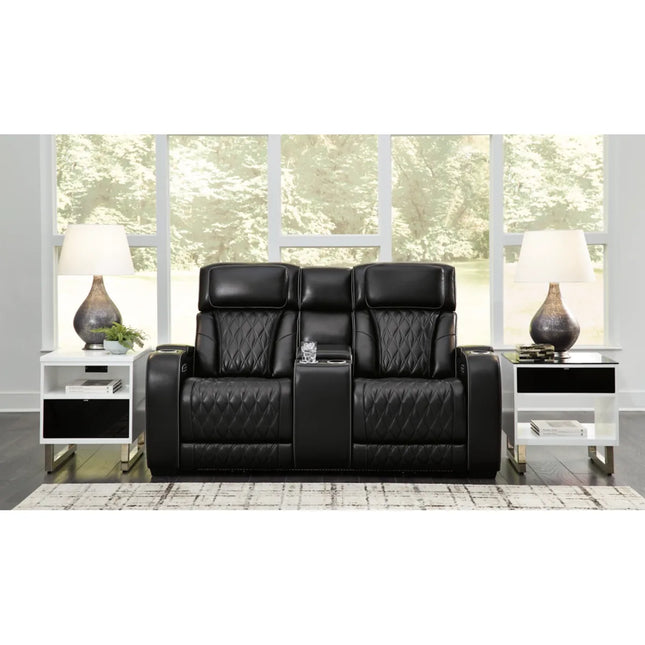 Obsidian Dual Power Leather Reclining Loveseat with Console