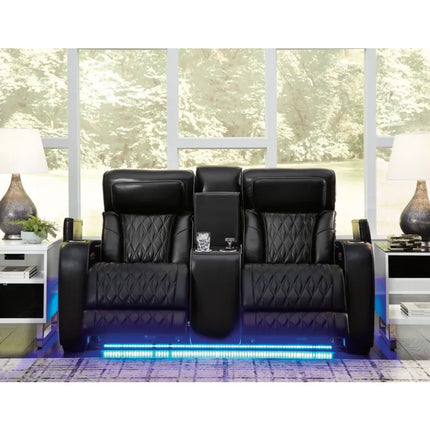 Obsidian Dual Power Leather Reclining Loveseat with Console