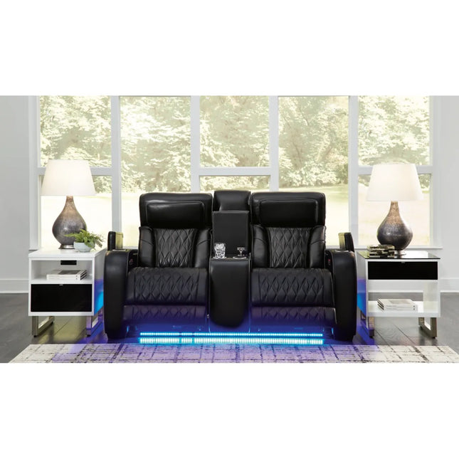 Obsidian Dual Power Leather Reclining Loveseat with Console