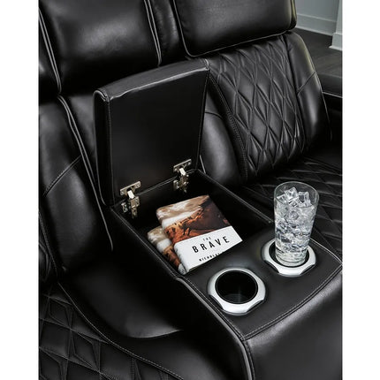 Obsidian Dual Power Leather Reclining Loveseat with Console