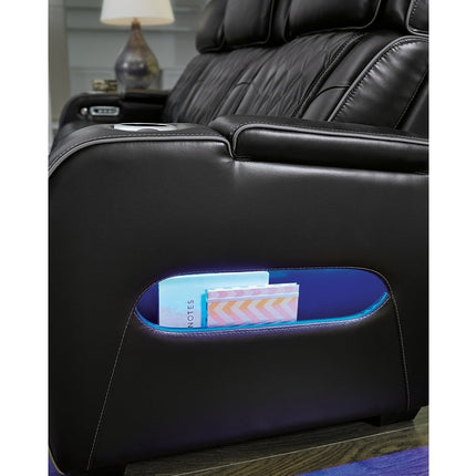 Obsidian Dual Power Leather Reclining Loveseat with Console
