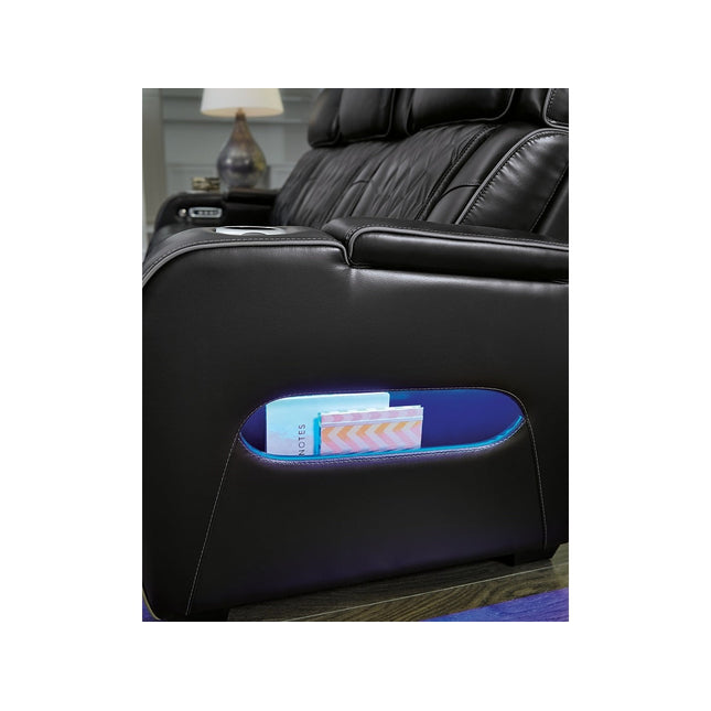 Obsidian Dual Power Leather Reclining Loveseat with Console