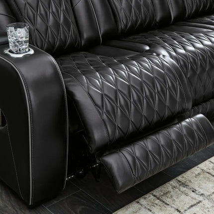 Obsidian Dual Power Leather Reclining Loveseat with Console