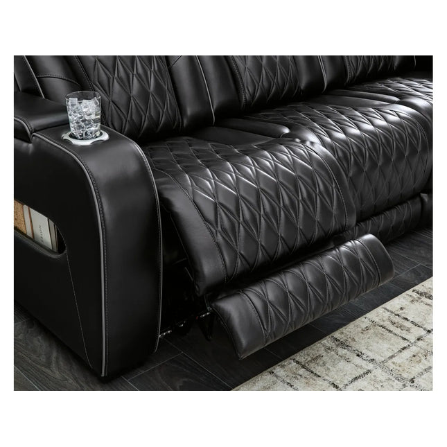 Obsidian Dual Power Leather Reclining Loveseat with Console