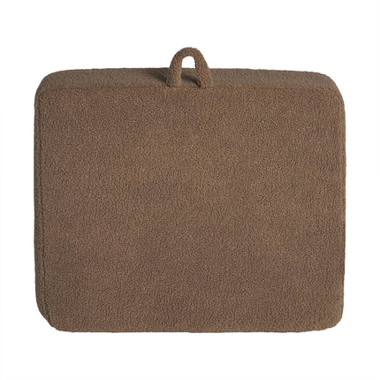 The My Cloud Kidz Chair features a rectangular brown Sherpa fabric cushion with a soft, textured surface and a small loop handle at the top center.