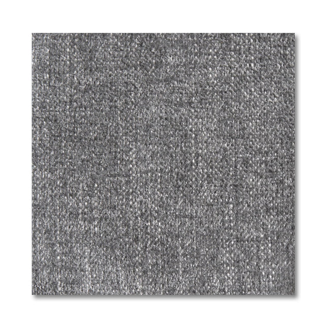 Close-up of Free Fabric Swatches showing a gray textured carpet square with speckled dark and light gray fibers. The consistent woven pattern appears soft, durable, and has subtle shading variations.